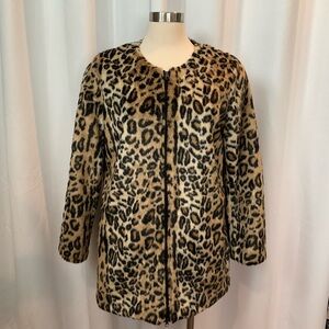 Inspired Style Animal Leopard Print Faux Fur Dual Zipper Jacket Women Size L